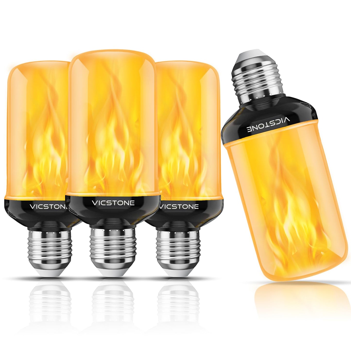 Vicstone Upgraded Flame Light Bulbs Christmas Decorations, 4-Mode LED Flickering Light Bulbs with Upside Down Effect, E26 27 Fire Light Bulb for Porch