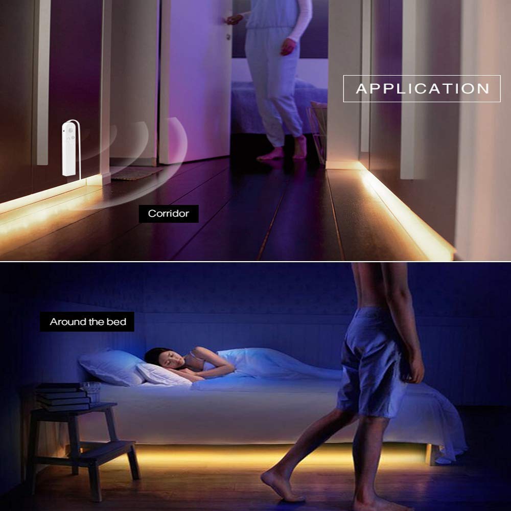KUCAM Motion Sensor Wardrobe Light, 2M LED Strip Closet Lights, PIR Auto on/Off, Battery Powered Warm White for Bedside, Bathroom, Closet, Cabinet
