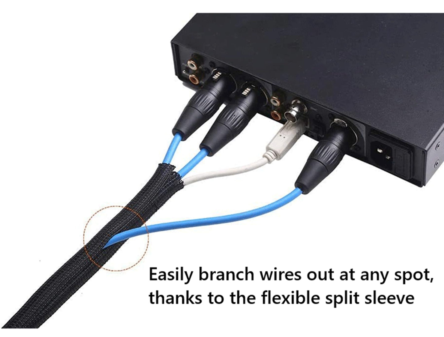 QCSIW 1/2" x 10ft Black/White Cable Sleeve - Protects Cords from Pets & Organizes Wires - Modern Style - Polyester Material - Flame Retardant - Easy