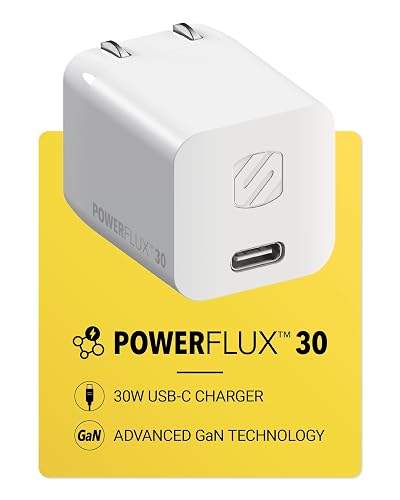 Scosche PowerFlux 30W USB-C Wall Charger Block, Compact Fast Charging GaN Charger with Foldable Plug, Power Delivery PPS Compatible with iPhone 17/16