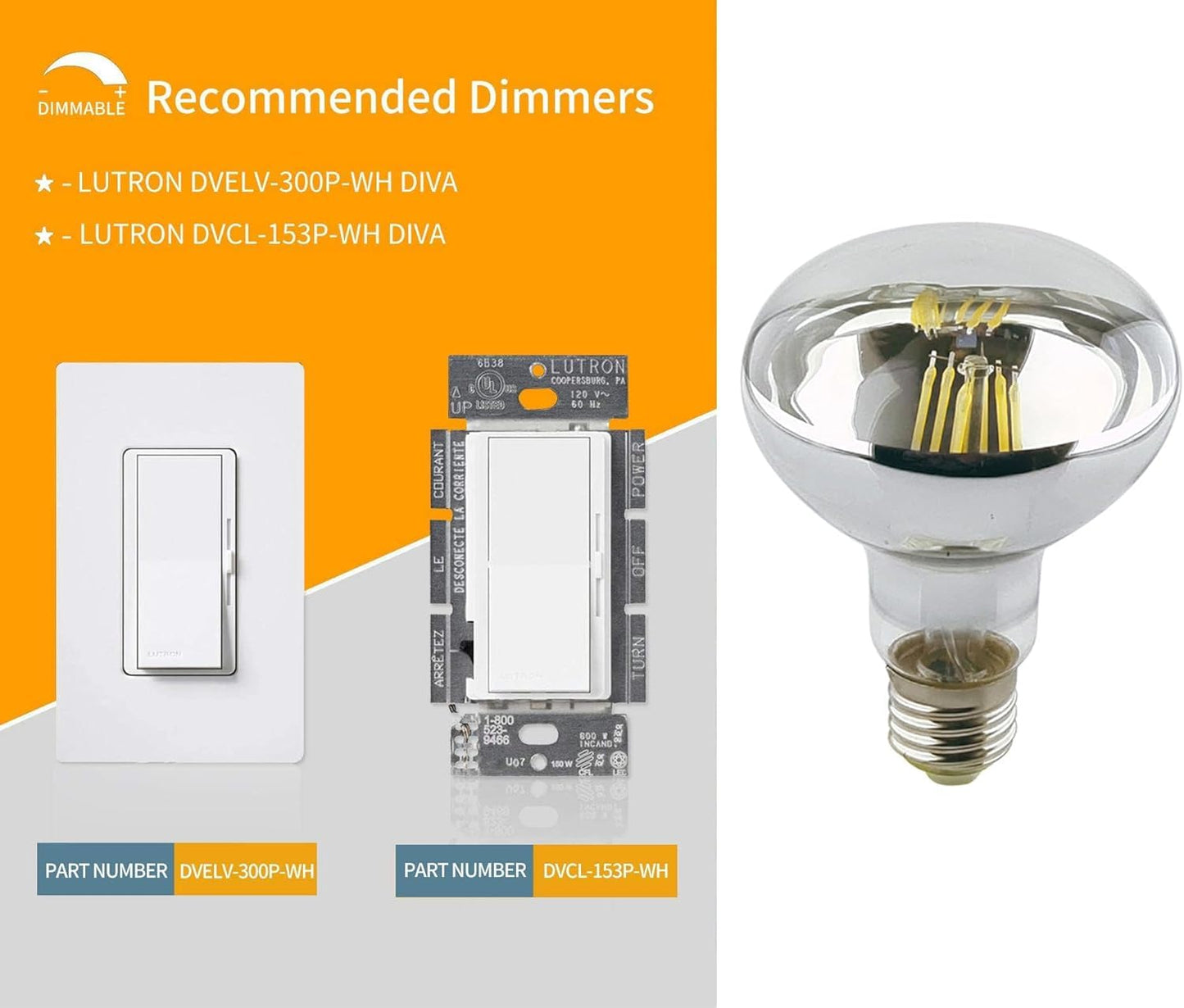 Beriteluce LED Vintage Edison Bulb, Dimmable, LED Flood Light Reflector, R80/BR30 8W (80W Equivalent), 750 Lumen, 2700K (Warm White), Medium Base E26