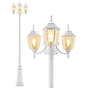 HORTUZZ Lamp Post Outdoor Lighting, 3-Head White Hard Wired Pole Light for Outside, E26 Base Maximum 100W (Bulb Not Included), Waterproof Street Light