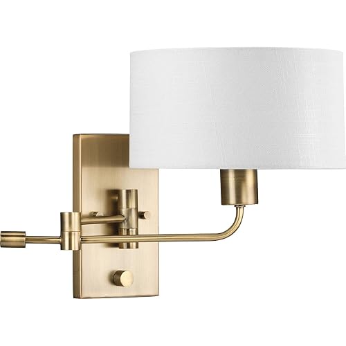 Progress Lighting Carrick Collection 1-Light Summer Linen Shade Transitional Wall Light Vintage Brass