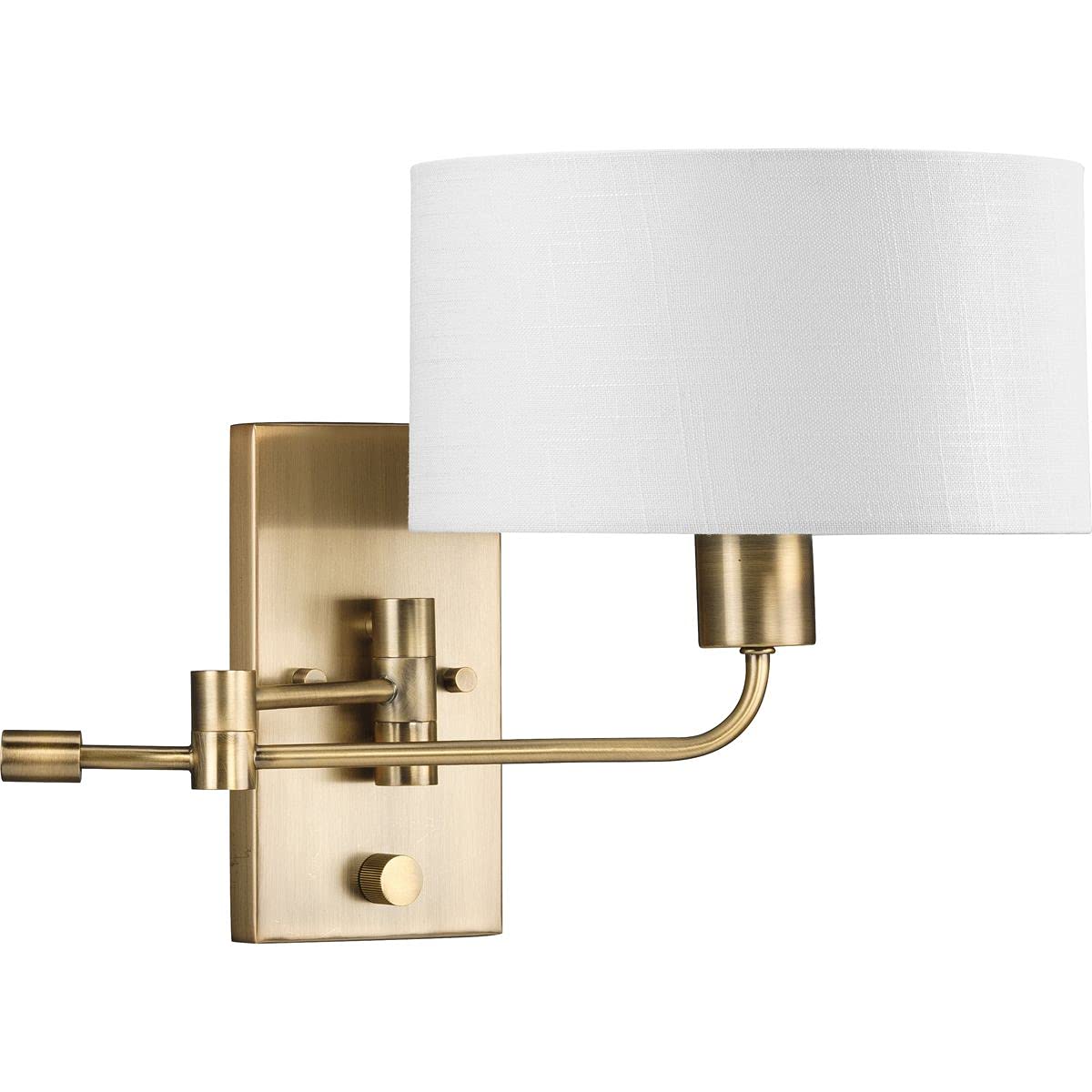 Progress Lighting Carrick Collection 1-Light Summer Linen Shade Transitional Wall Light Vintage Brass