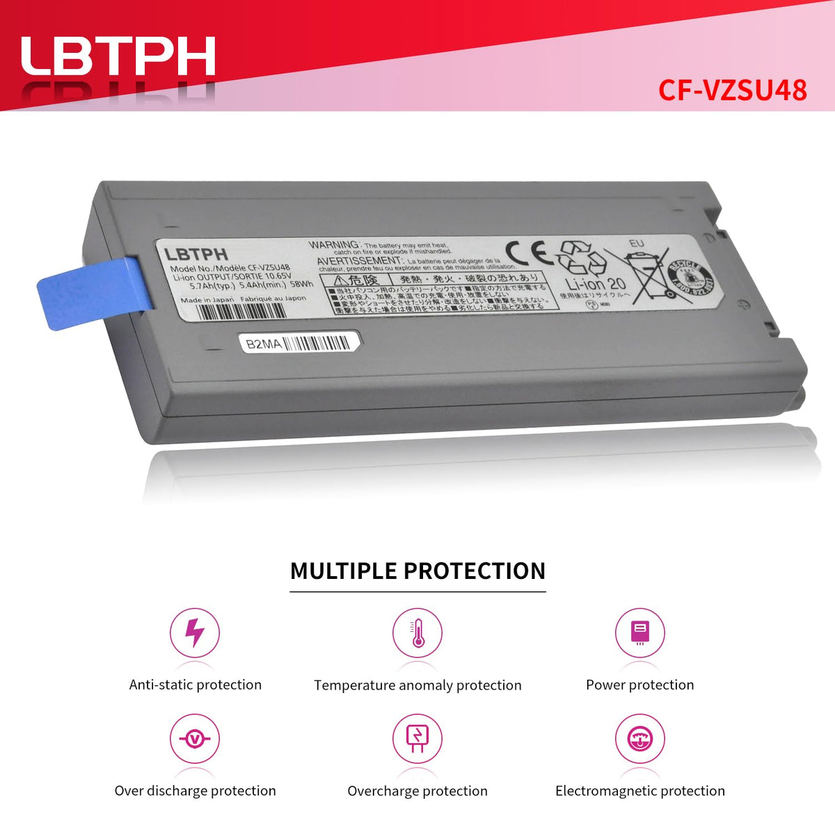 LBTECH CF-VZSU48 Laptop Battery Replacement for Panasonic Toughbook CF-19 CF19 CF-VZSU48U VZSU28 VZSU50 VZSU48CJS VZSU48R VZSU87R 10.65V 5700mAh