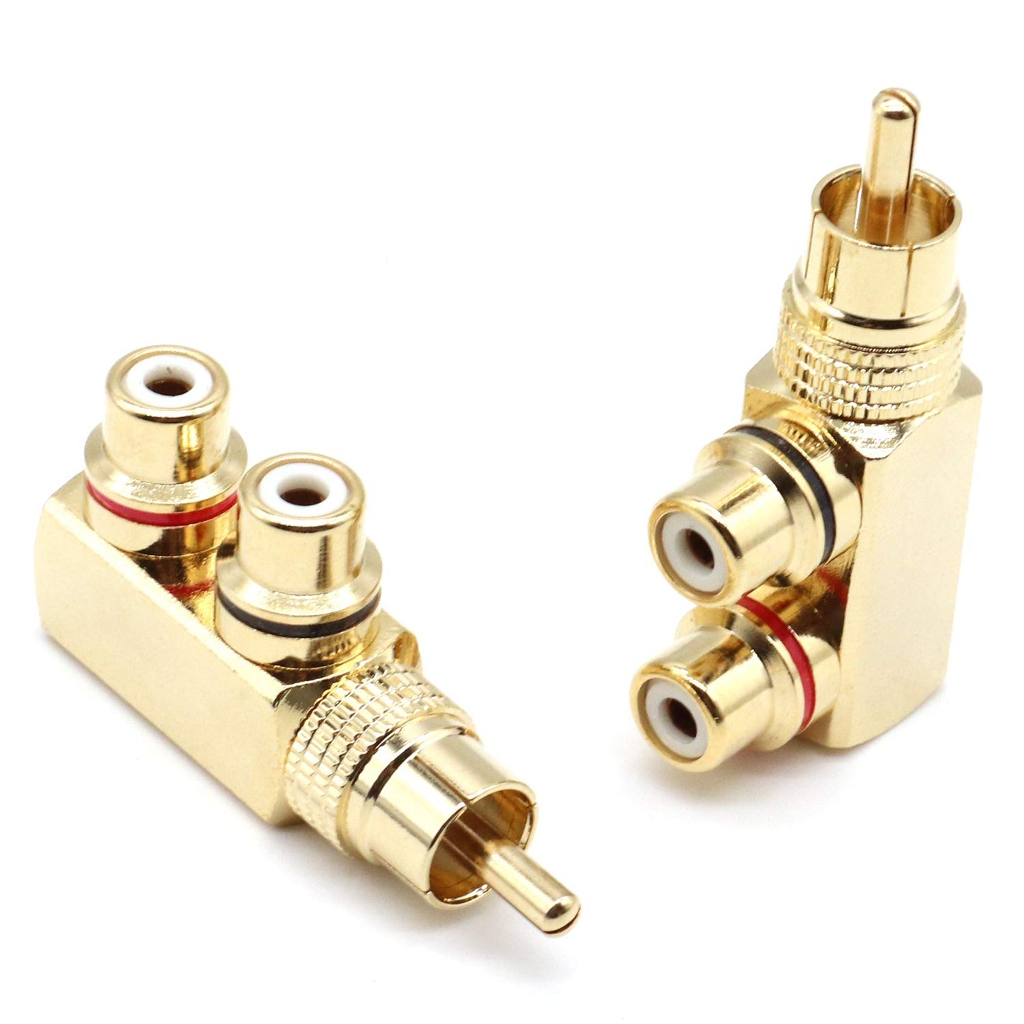 LOCHSOEL RCA Splitter Adapter,Right Angle RCA Male to 2 Female AV Splitter Adapter Gold Plated Connector(2Pack)