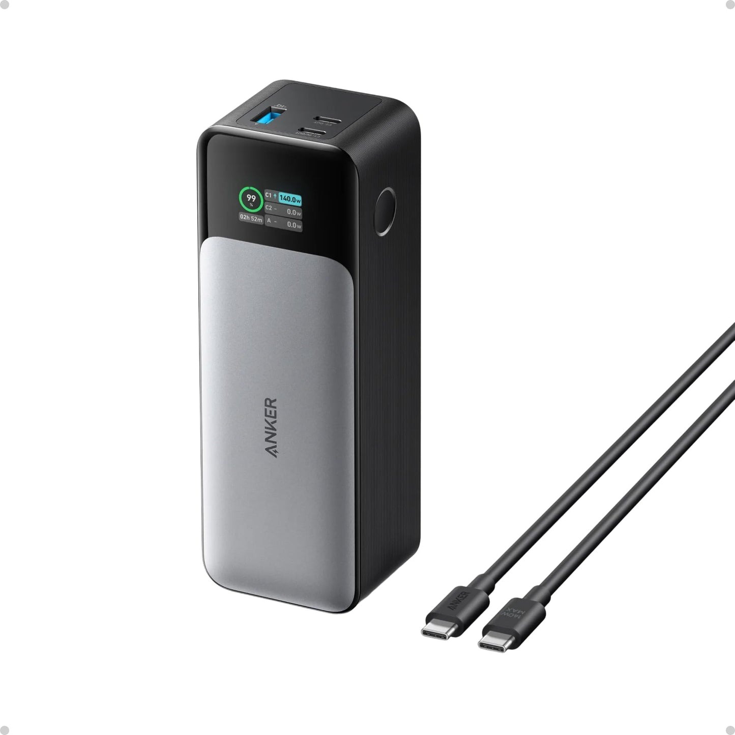 Anker 737 Power Bank, 140W Max 3-Port Laptop Portable Charger, 24,000mAh, Smart Display, Compatible with iPhone 16 / 15 / 14 Series, Vision Pro