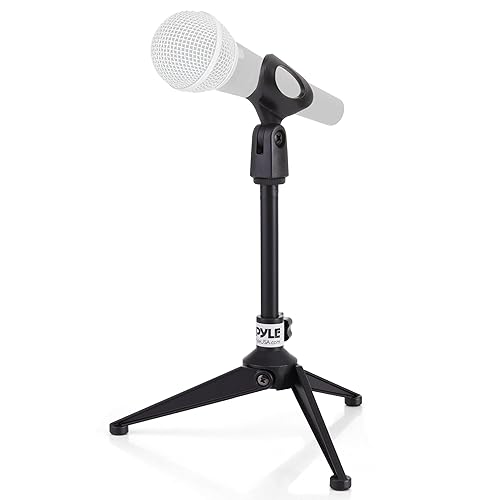 Pyle Desktop Microphone Stand - Heavy Duty Die-Cast Metal Tripod - Adjustable height 4.7” to 8.7” H, Heavy Duty Clutch Supports up to 5 Lbs. - Ideal