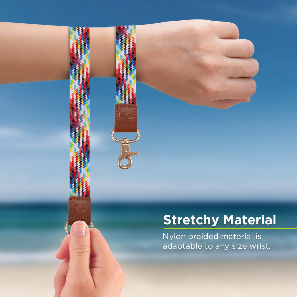 PureGear Universal Braided Stretchy Nylon Wristlet and Key Chain Ring, Hands-Free Elastic Wristlet Lanyard for iPhone/Mobile Phones/Keys/Camera/ID