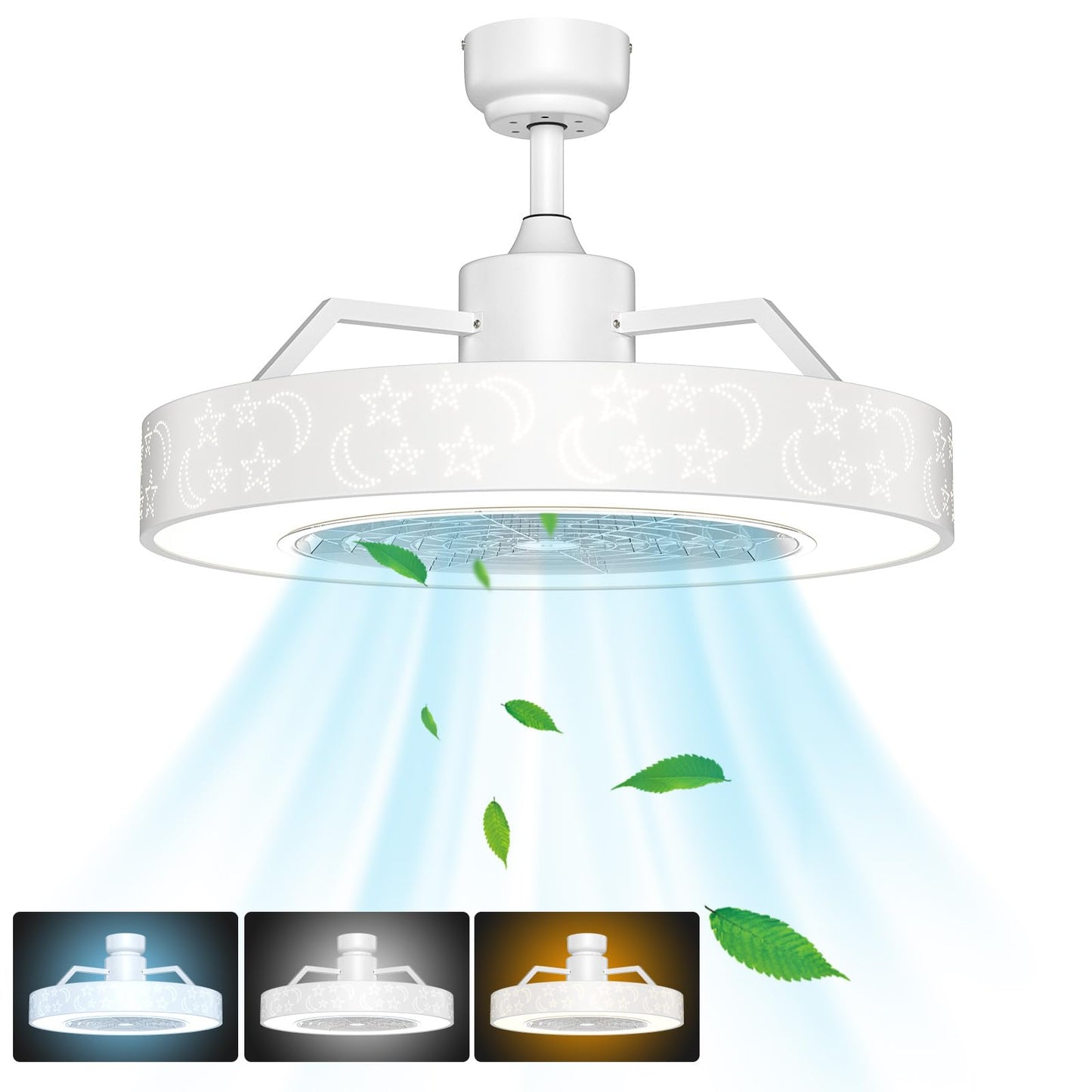 Tangkula 23" Ceiling Fan with Lights, Round LED Ceiling Lighting Fan with Invisible Blades Starry Sky Acrylic Lampshade, Stepless Dimmable with Remote