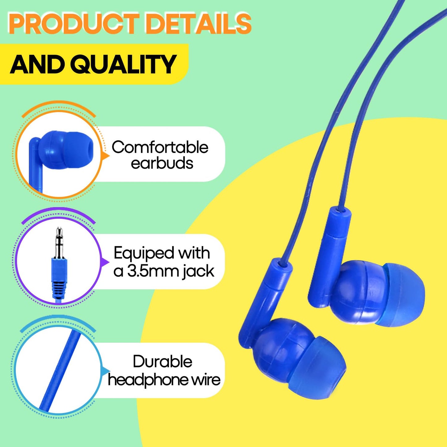 XOSDA Bulk Earbud Headphones 100 Pack Multi Colors Perfect for School Classroom Students Kids Children Gifts and Adults-Wholesale Disposable