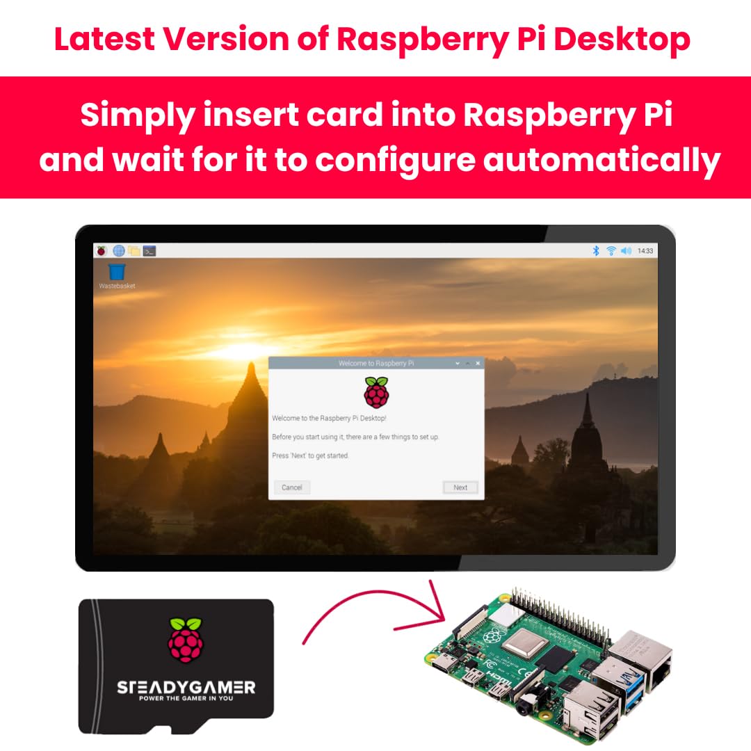STEADYGAMER - 32GB Raspberry Pi Preloaded Pi OS Micro SD Card | 5, 400, 4, 3B+, 3A+, 3B, 2, Zero | Compatible with All Pi Models | Desktop (32GB)