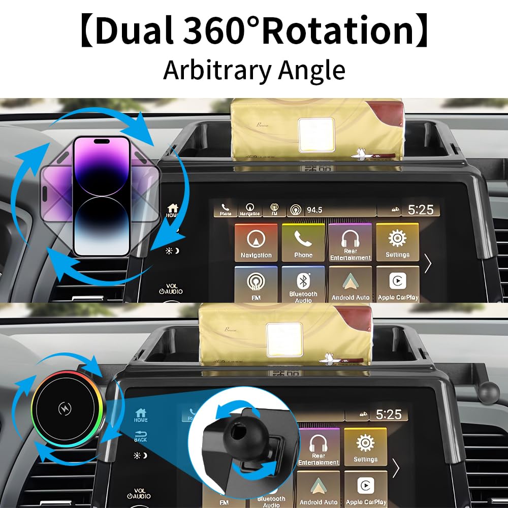 LUNQIN Car Magnetic Phone Mount for Honda Odyssey 2018 2019 2020 2021 2022 2023 2024 Auto Interior Accessories Best Cellphone Holder Fast 15W Wireless