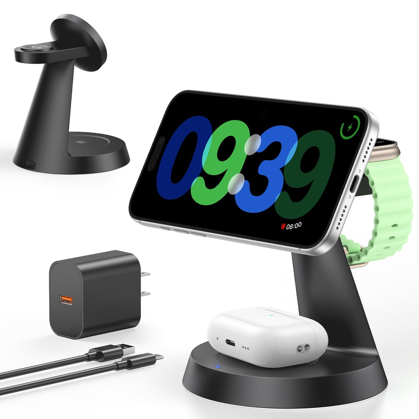 3 in 1 Charging Station for Apple Devices, 15W Fast Wireless Charger Compatible with MagSafe Charging Stand for iPhone 17 16 15 14 13 12, Watch