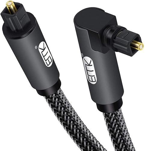EMK 90 Degree Toslink Optical Cable 360 Degree Free-Rotating Plug Fiber Optic Cable S/PDIF Toslink Male to Male for Home Theater, Sound Bar, TV, PS4