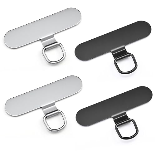Qyoocom 0.4mm Ultra Thin Phone Lanyard Tether Pads, 4 Pack Stainless Steel Universal Strap Adapter, No Adhesive Tear Resistant for Full-Cover Cases