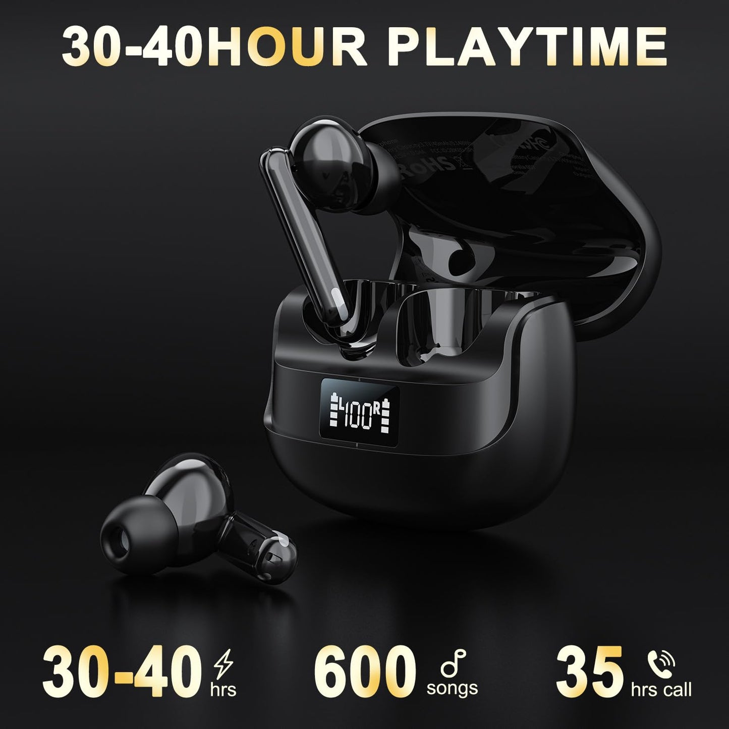 AHORALA Wireless Noise Canceling Earbuds?Bluetooth 5.4 Earbuds,Big Bass Stereo Sound?4 Mic ENC AI Clear Calls.40H Playtime LED Display?IPX5 Waterproof