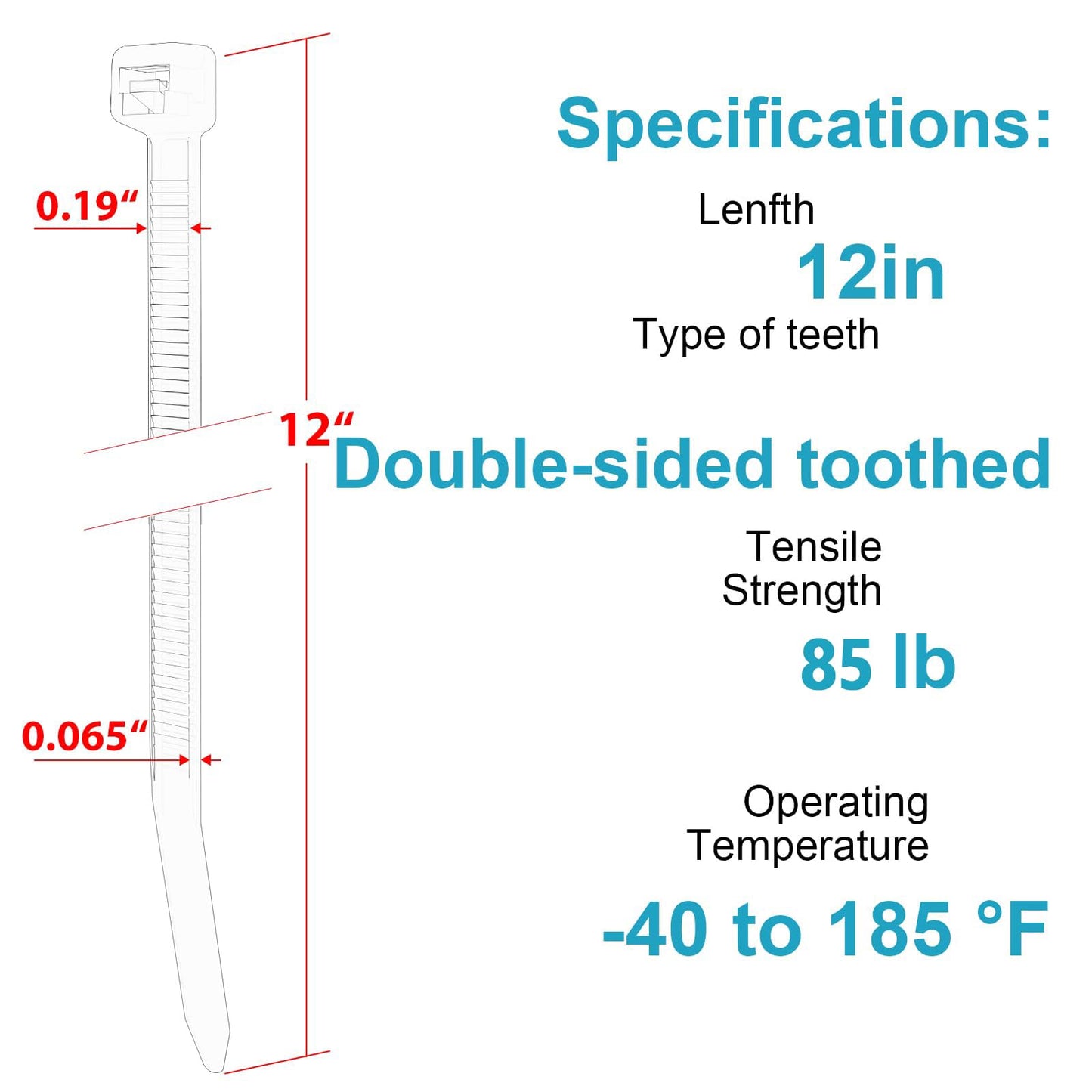 12 Inch Zip Ties Double Sided Toothed (Bulk 1000 Pack),85 LBS Tensile Strength Heavy Duty Cable Wire Ties With Self-Locking Adjustable More Durable