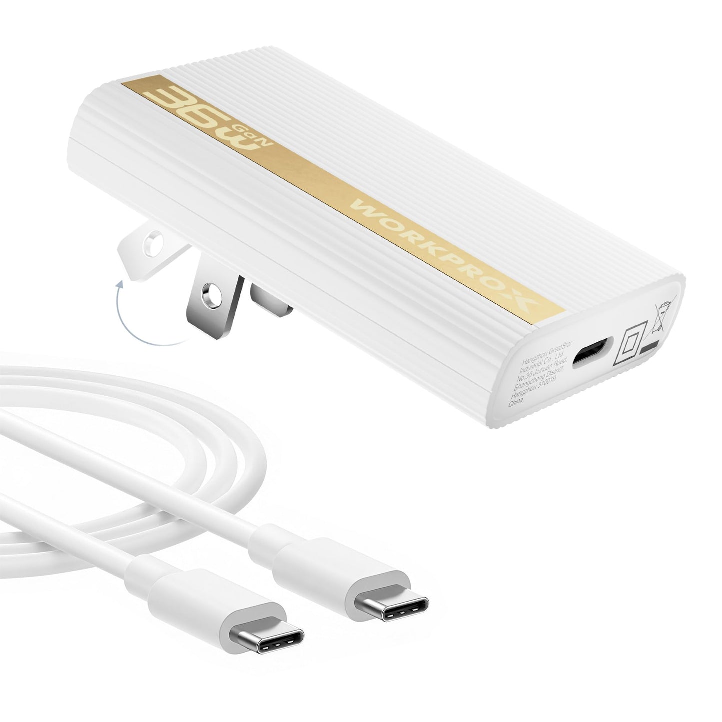 WORKPROX 36W Ultra-Slim Flat Wall Charger, GaN Compact Flat USB Wall Charger with Foldable Plug & USB-C to USB-C Charging Cable, Flat Charging Block…