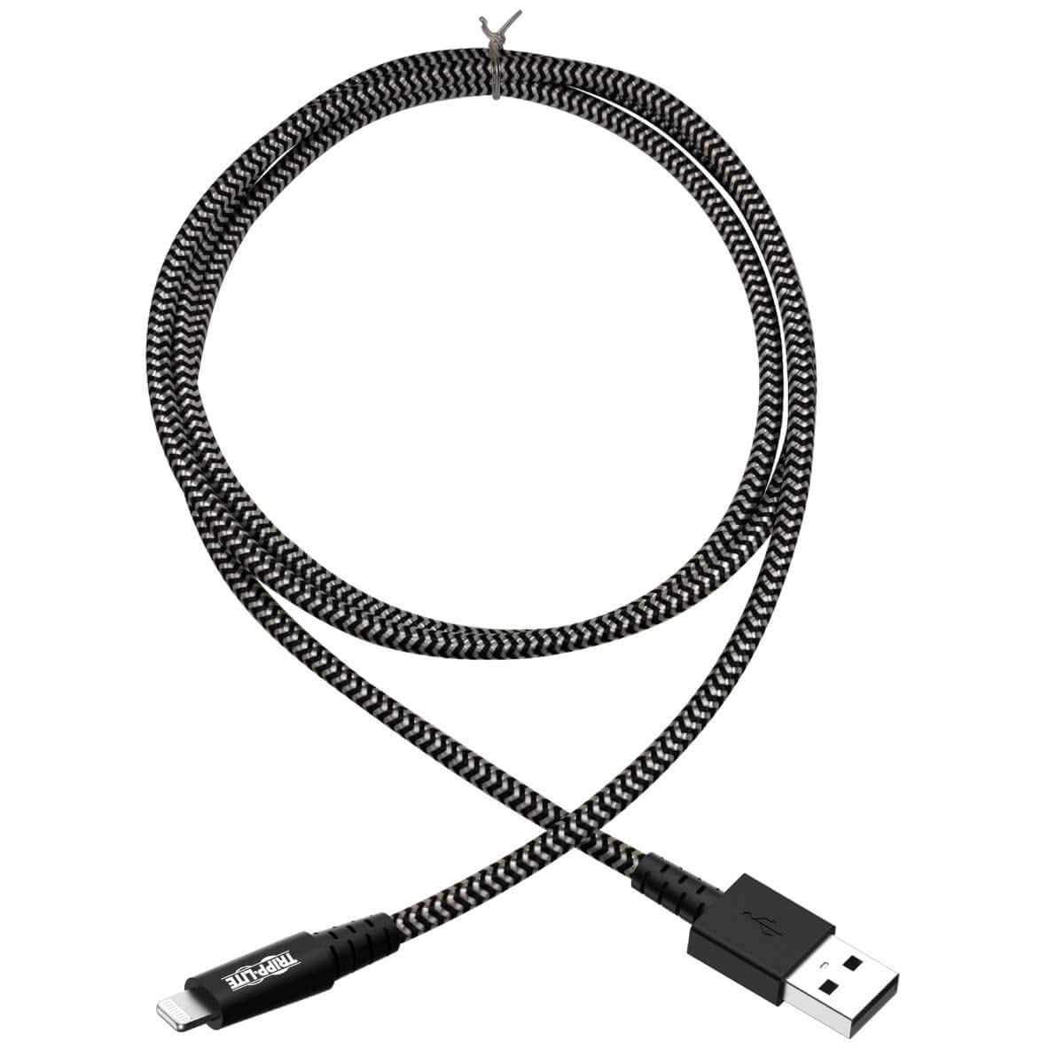 Tripp Lite Braided Lightning Cable - Lightning to USB Cable (M/Apple Certified Lightning Cable, Charge/Sync, 10 ft, Aramid Fiber, Grey, 2-Year…