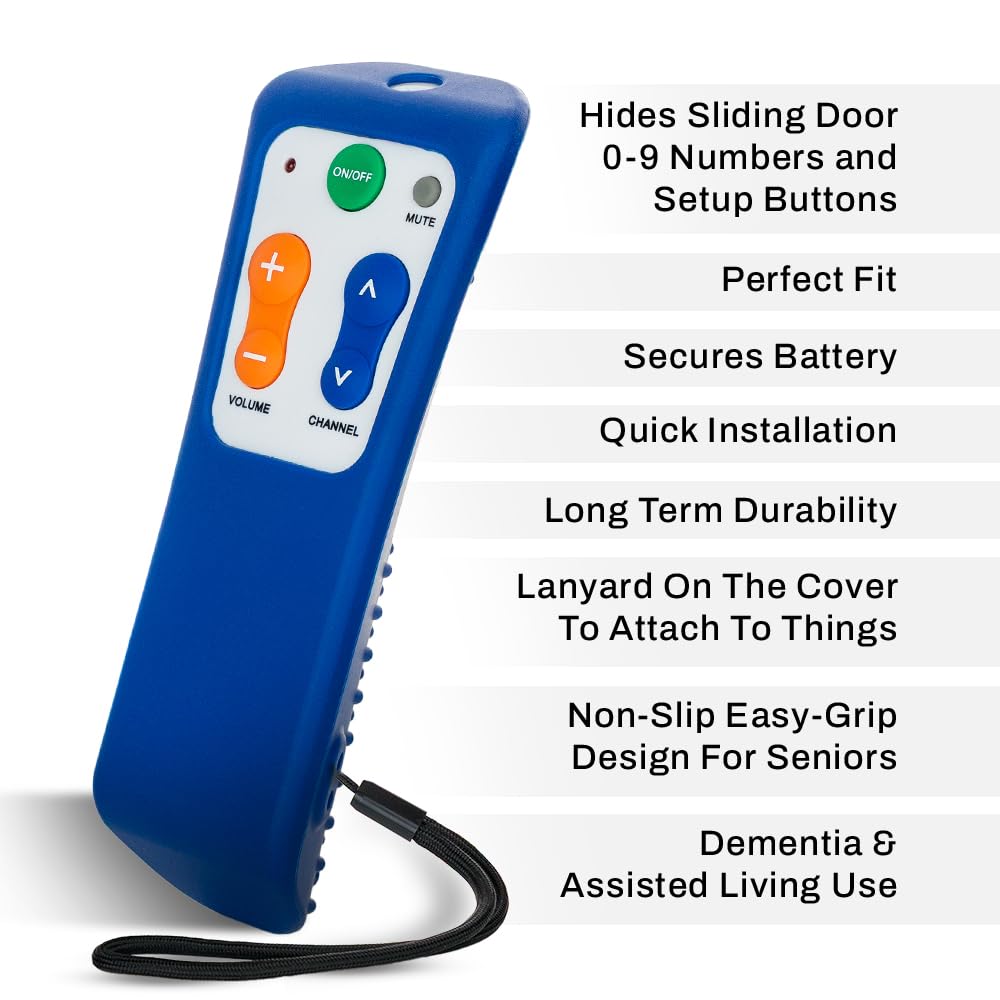 Flipper Compactible Dark Blue Silicone Protective Sleeve Cover for Big Button Senior Remote Control - Secures Sliding Door and Prevents Accidental