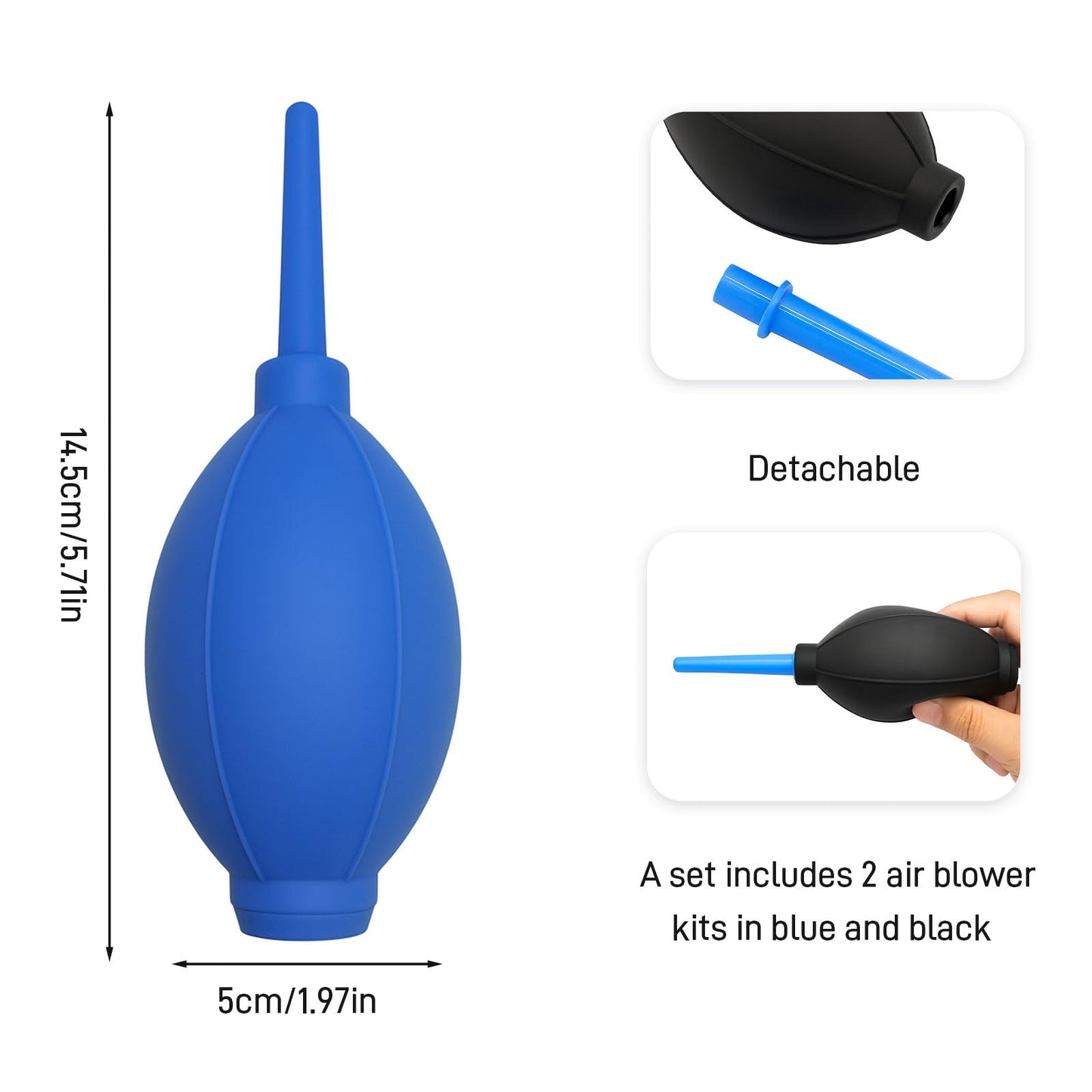 2-Pack Soft Brush Manual Rubber Air Blower Dust Cleaner for Camera, Telescope, Microscope, and Electronics - Black & Blue