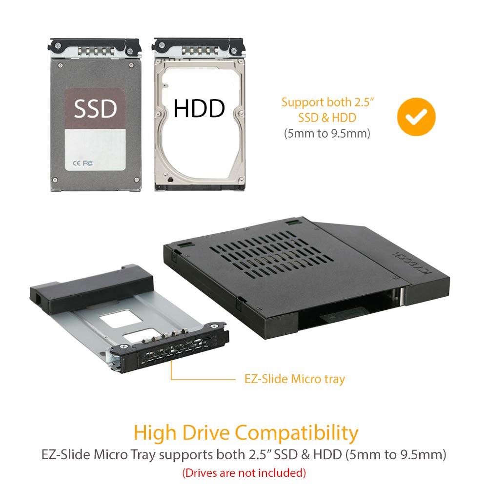 ICY DOCK 2.5" SSD / HDD Hot-Swap SATA Mobile Rack for 12.7mm Slim CD/DVD-ROM Optical Bay | ToughArmor MB411SPO-1B (Fits 12.7mm Height ODD Slot)