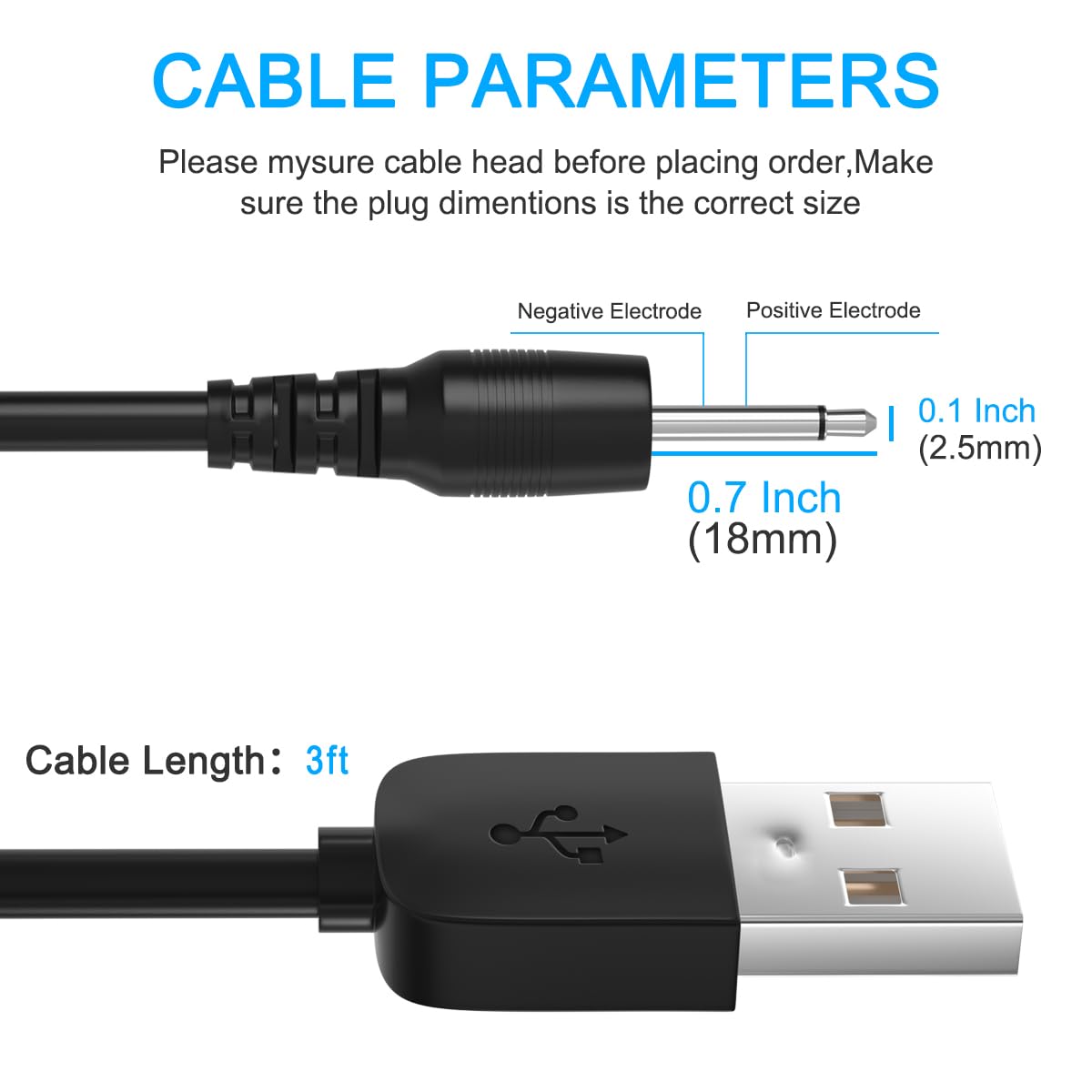 SIOCEN DC Charging Cable 2.5mm,USB Charger Cord 2.5mm,Fast Durable Original Replacement Power Adapter USB to DC Charging Cable 3FT