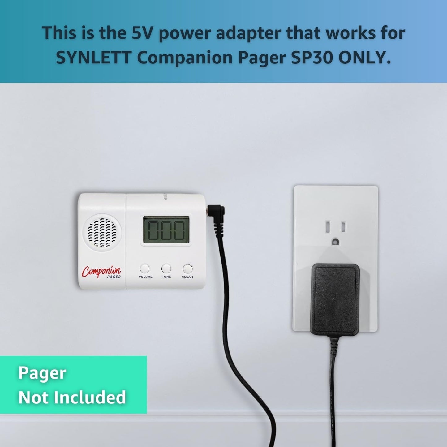 5V1A Power Adapter for SYNLETT Companion Pager SP30 only, 5ft Cord NOT Compatible with CMU and Motion Sensor