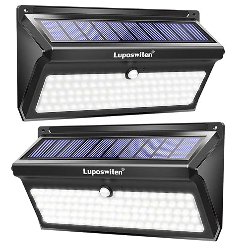 Luposwiten 100 LED Solar Lights Outdoor Waterproof - 2000 Lumens Solar Motion Lights Outdoor with 125° Lighting Angle, Easy-to-Install for Front Door