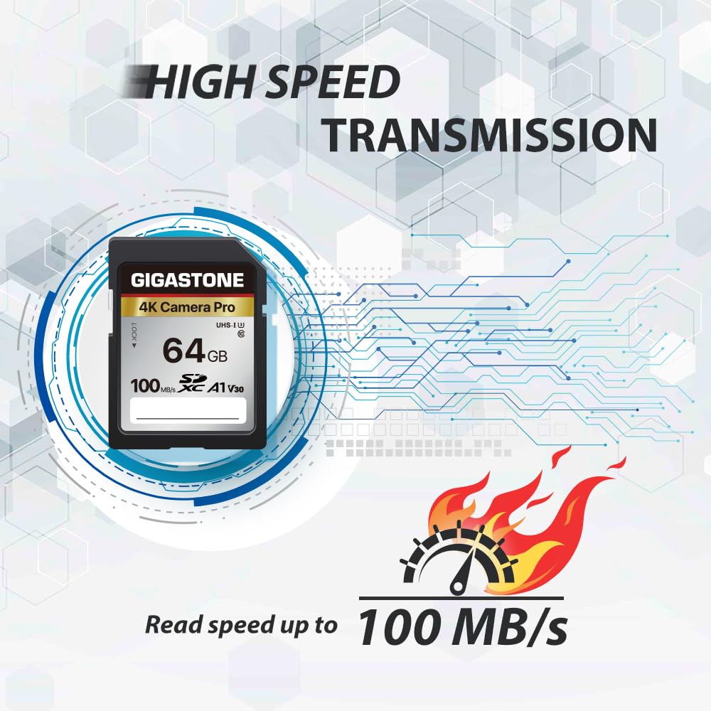 ?5-Years Data Recovery? GIGASTONE 64GB SD Card, 4K Camera Pro, A1 V30 SDXC Memory Card 4K UHD Video Compatible with Canon Digital Camera, with 1 Mini