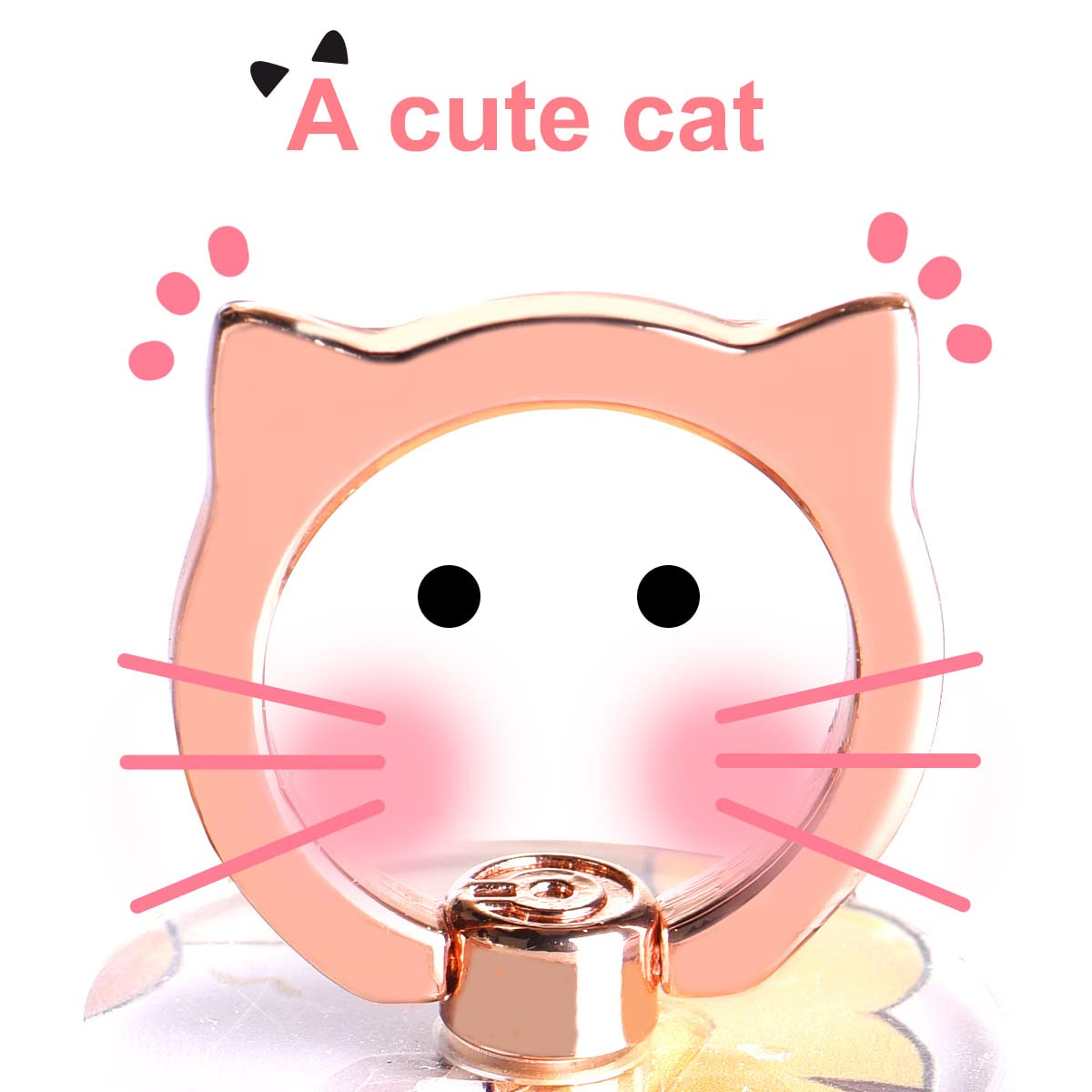 Cat Phone Ring Holder - EI Sonador Clear Cell Phone Ring Holder Transparent Stand Finger Grip (1 Silver + 1 Rose Gold Cat)