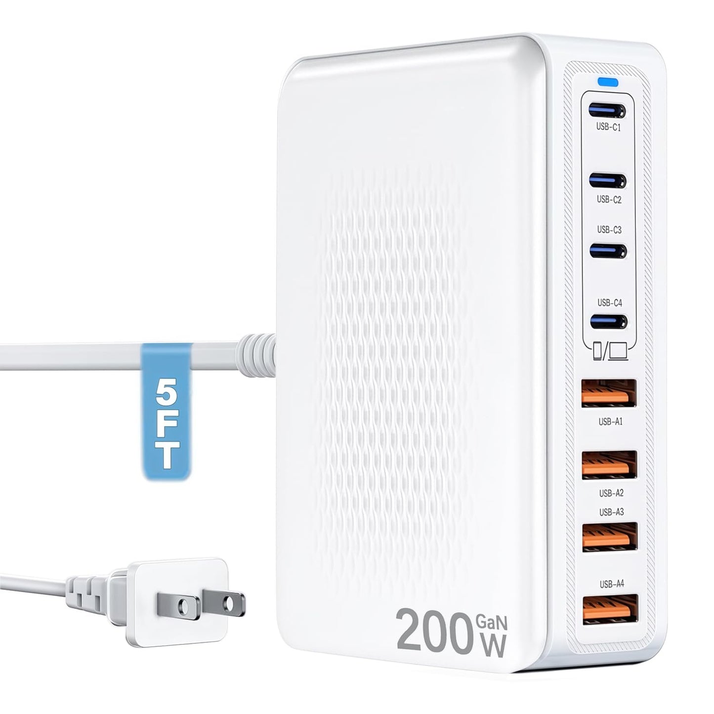 USB C Charger Block Charging Station-200W Fast GaN 8-Port Multiple Devices USB Charging Hub,65W Laptop Power Adapter Charger Compatible Apple iPhone
