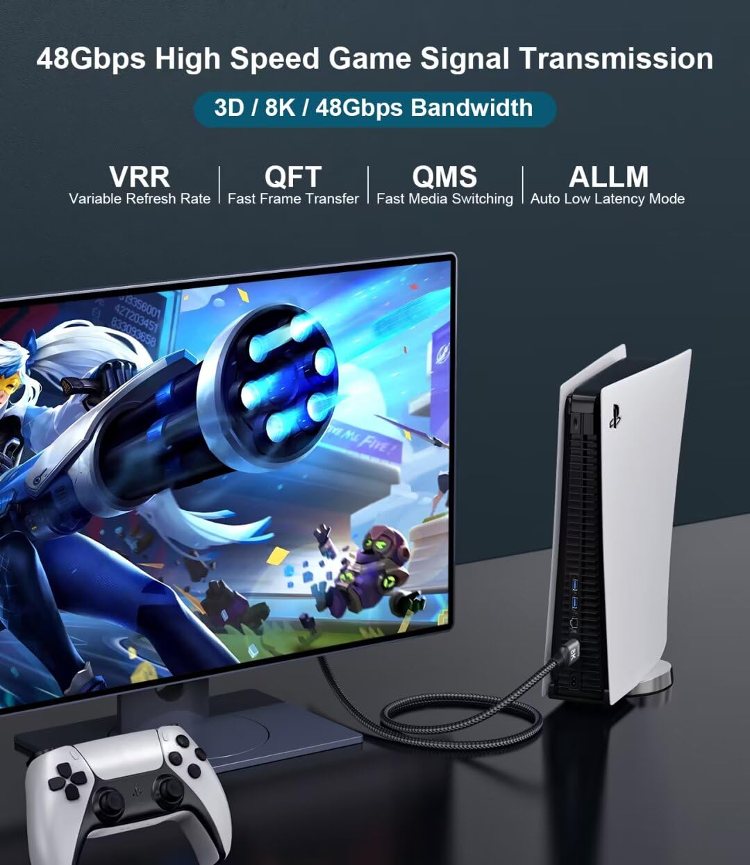 Adauxter 8K HDMI Cable 33 FT, HDMI to HDMI Cord with Ethernet CEC 4K 240Hz 165Hz 144Hz 120Hz 10K 8K 60Hz eARC eARC Netflix HDCP2.3 HDR10+ PC Laptop