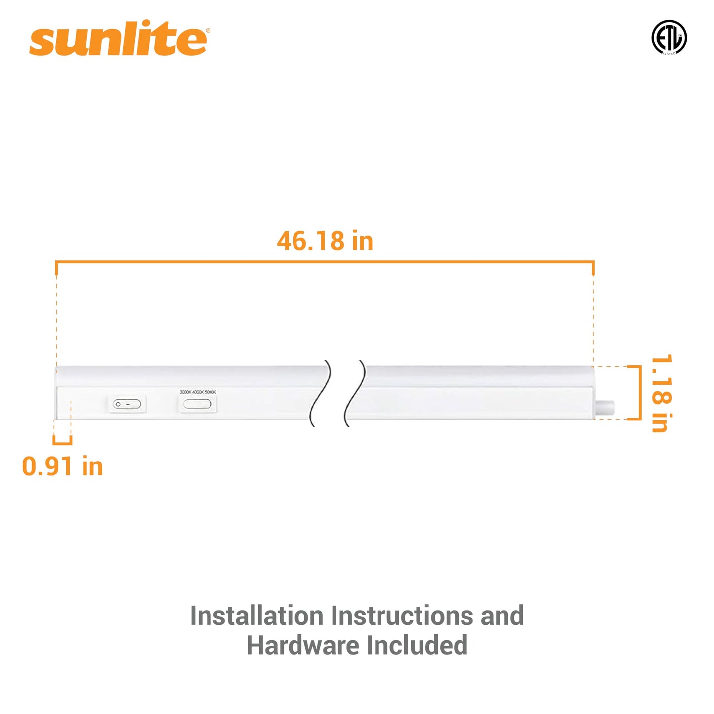 Sunlite LED Under Cabinet Lighting Plug in 46 Inch Linkable Under Counter Lights for Kitchen 16 Watts, 120 Volts, 1600 Lumens, Adjustable 3 CCT