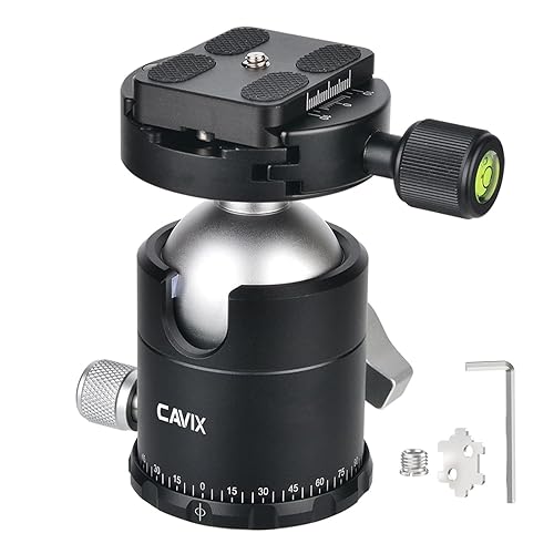 CAVIX 360°Panoramic Ball Head Tripod Head, 18kg(39.7lbs) Load Capacity, 44mm Metal Ball Head with 1/4" Arca-Swiss Quick Release Plate for Tripod