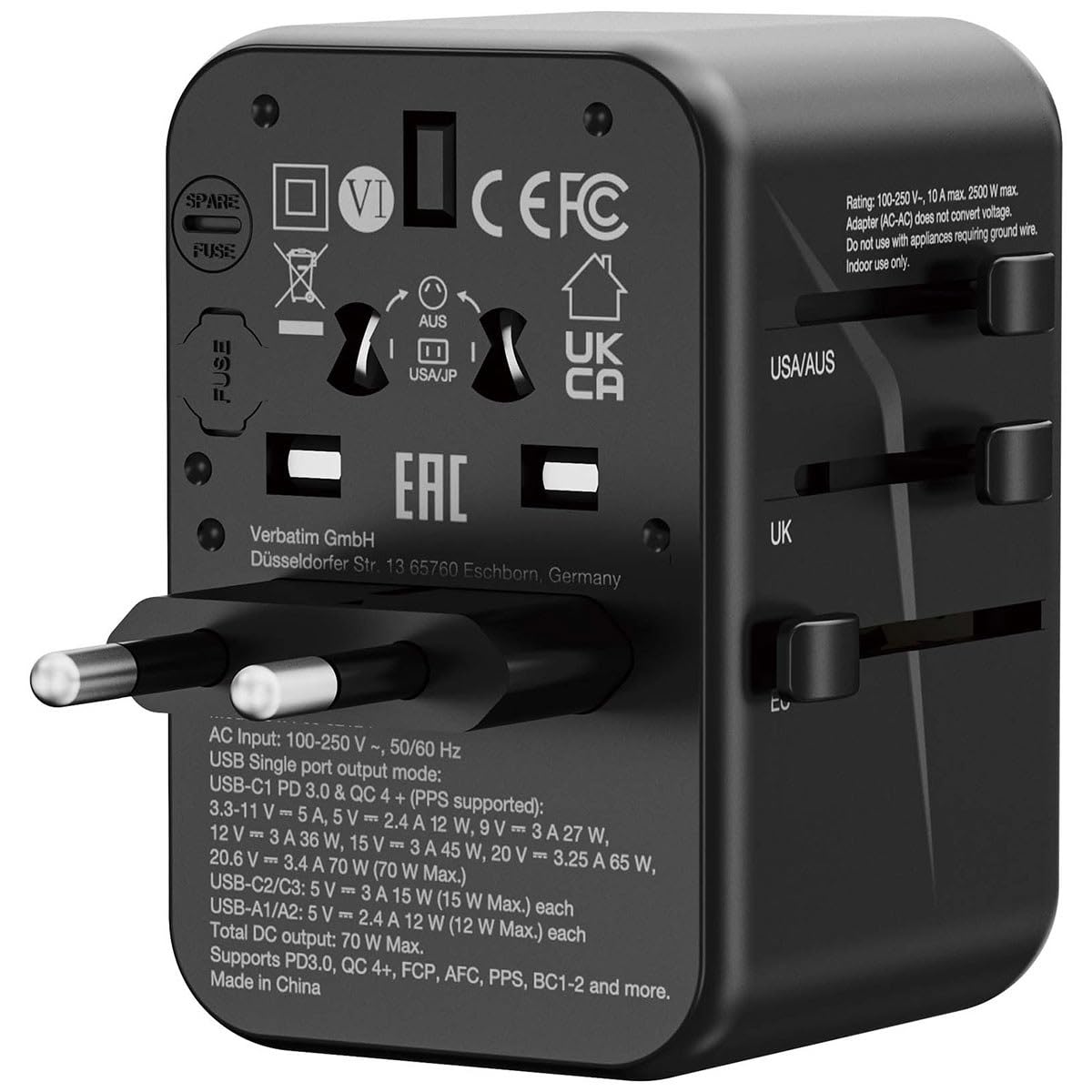 Verbatim UTA-09 GaN III 70W Universal Travel Adapter