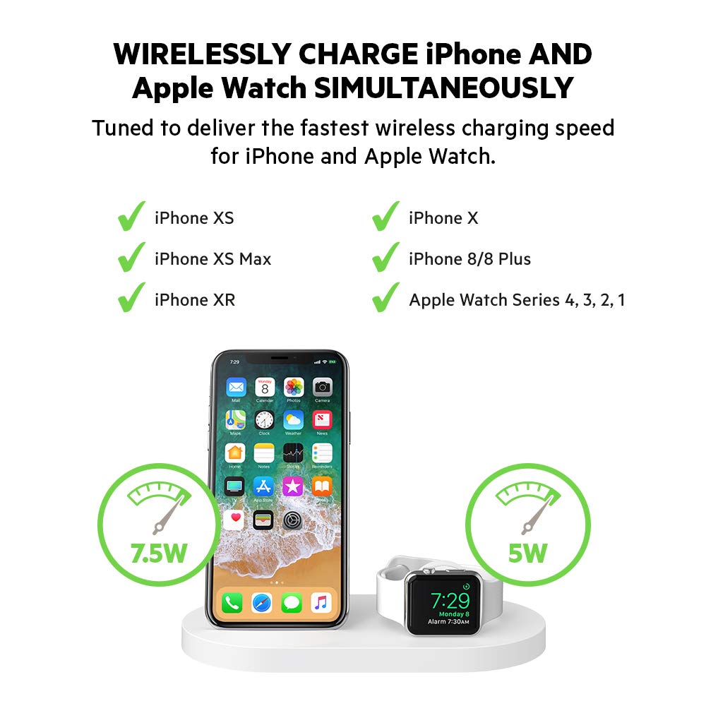 Belkin Boost Up Wireless Charging Dock for iPhone + Apple Watch + USB-A Port (Wireless Charger for iPhone XS, XS Max, XR, X, 8/8 Plus, Apple Watch 4