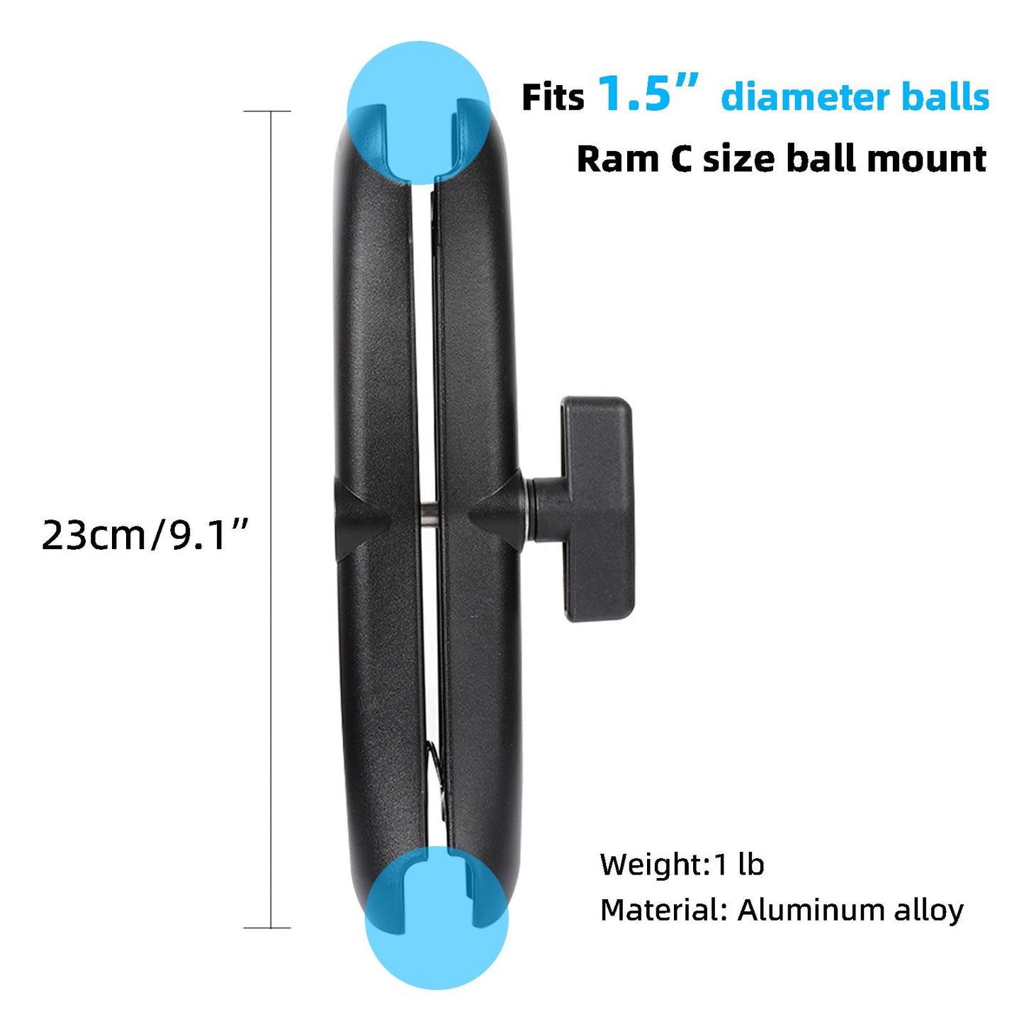 xik Heavy Duty 1.5" Ball Double Socket Arm - 9.1" Aluminum Alloy Extension for Marine Electronics, RAM Mount C-Size Compatible, Fish Finder/GPS Mount