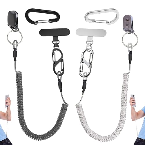 Prime Comfort Phone Tether with Carabiner Clip and 360° Tether Tab, Cell Phone Tether Lanyard with Retractable Keychain for Skiing kayaking