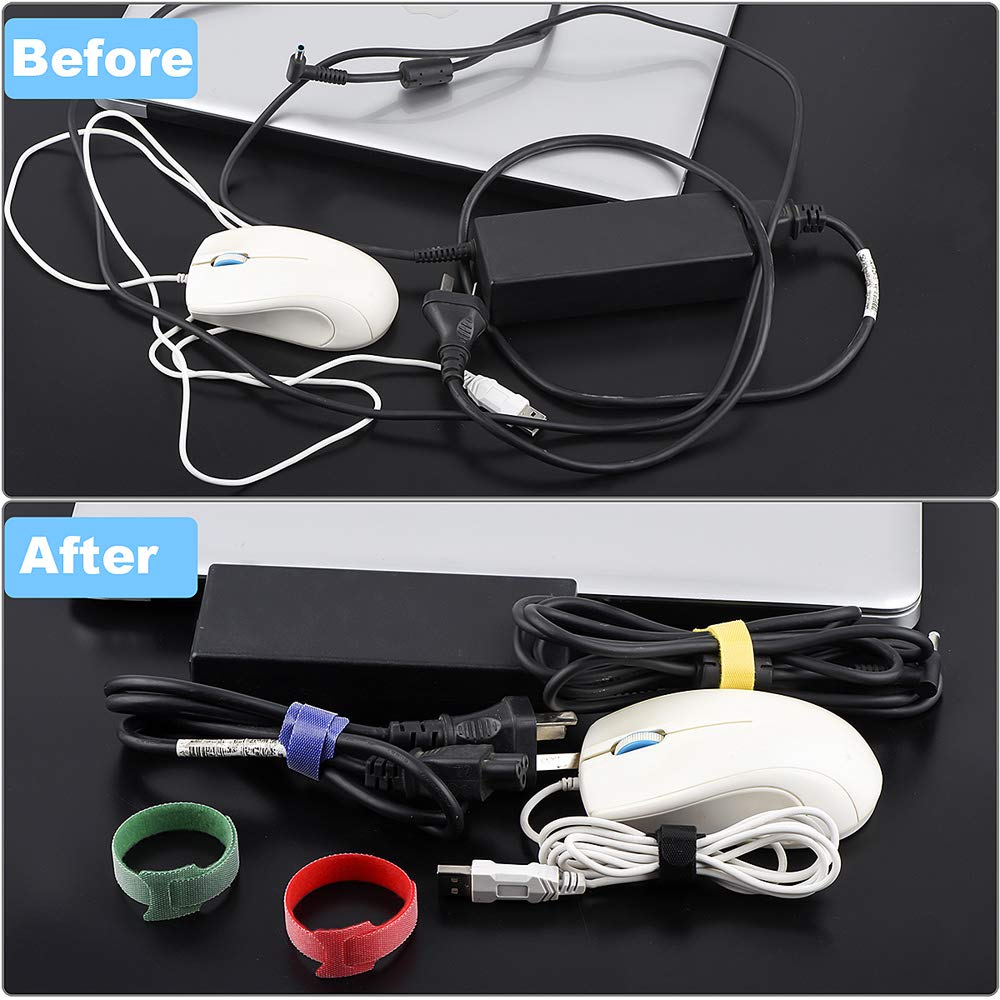 60PCS Reusable Cable Ties, Newlan 2 Size Adjustable Cable Straps 50PCS 8 Inches 10PCS 6 Inches, Cable Organizer, Cord Wrap and Hook Loop Cords