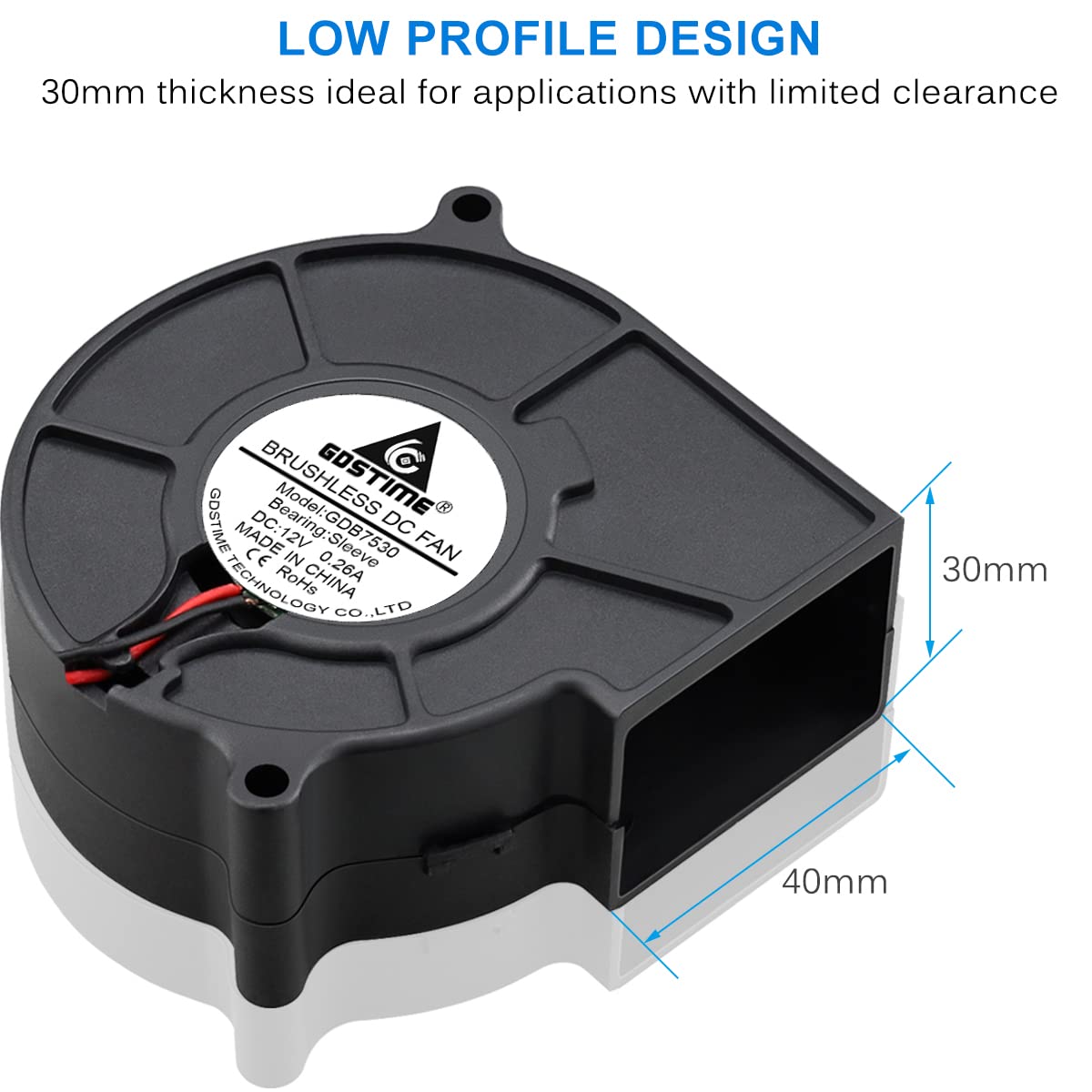 GDSTIME 75mm x 30mm 7530 DC 12 Volt Brushless Turbo Blower Cooling Fan 2Pin