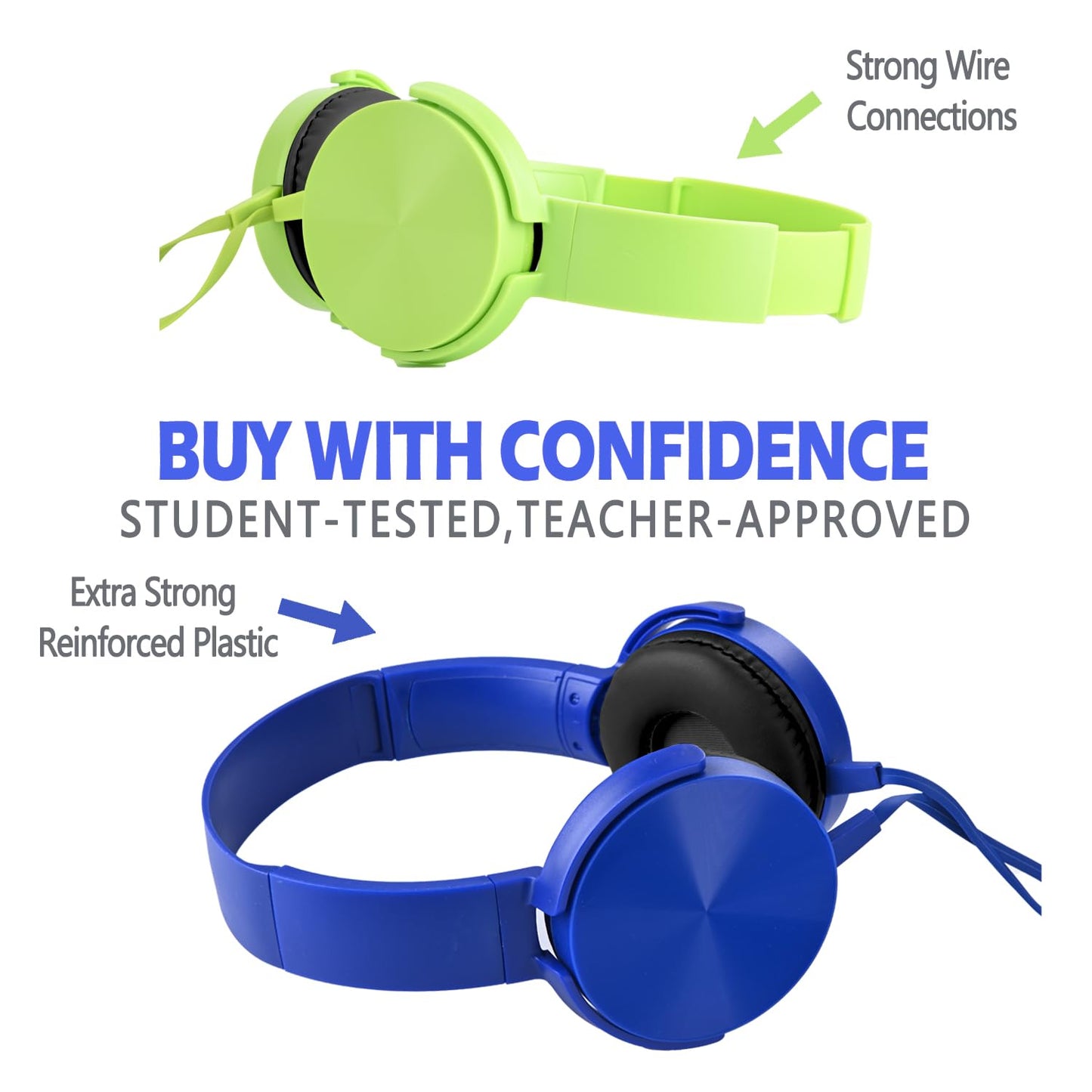Wensdo Kids Headphones 2 Pack for School Classroom Students, Durable Comfy Swivel Wired Headset for Online Learning, Noise Stereo Sound 3.5mm Jack