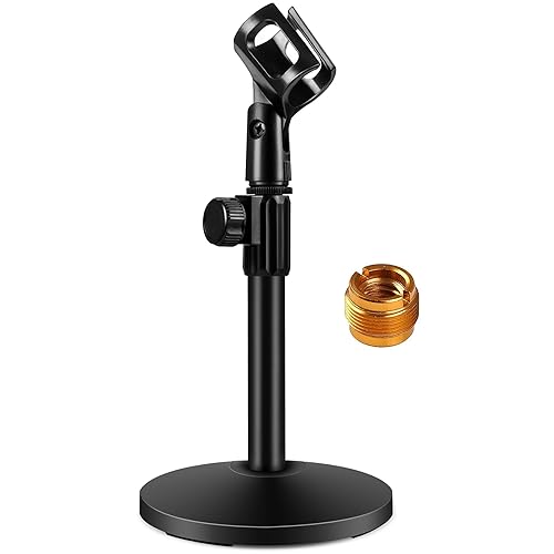 InnoGear Desktop Microphone Stand, Upgraded Adjustable Table Mic Stand with Mic Clip and 5/8" Male to 3/8" Female Screw for Blue Yeti Snowball Spark &