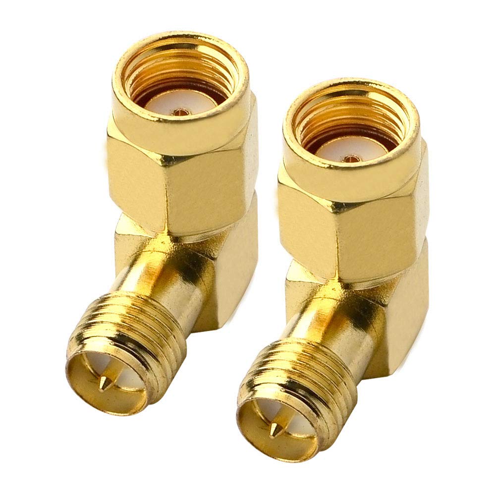 Boobrie 90 Degree Reverse Polarity SMA Coax Adapter RP SMA Male to RP-SMA Female Right Angle Connector for Audio FPV Drone Antennas Radio Video 2-Pack