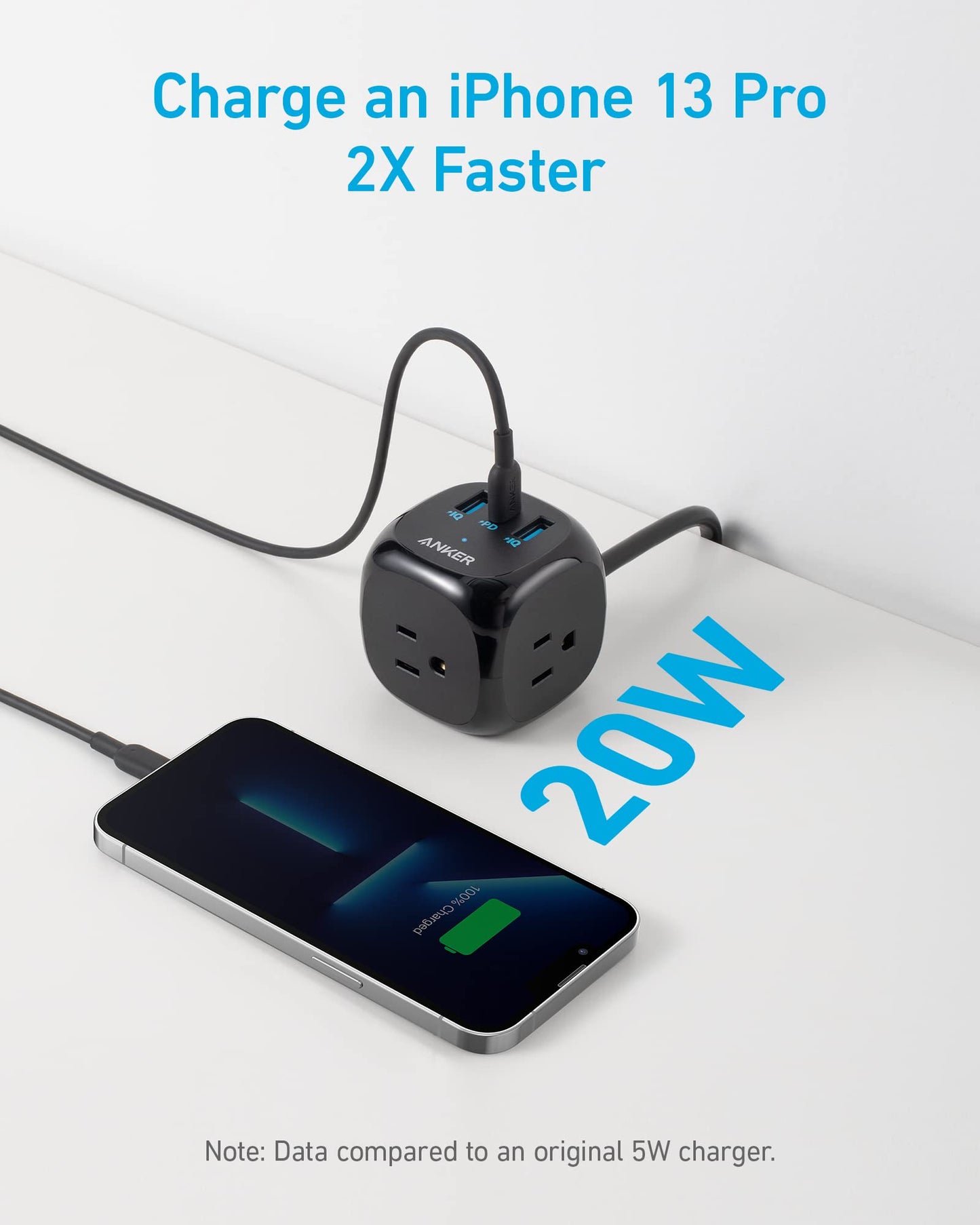 Anker 20W USB C Power Strip, 321 Power Strip with 3 Outlets and USB C Charging for iPhone 15/15 Plus/15 Pro/15 Pro Max (Black, 10FT)