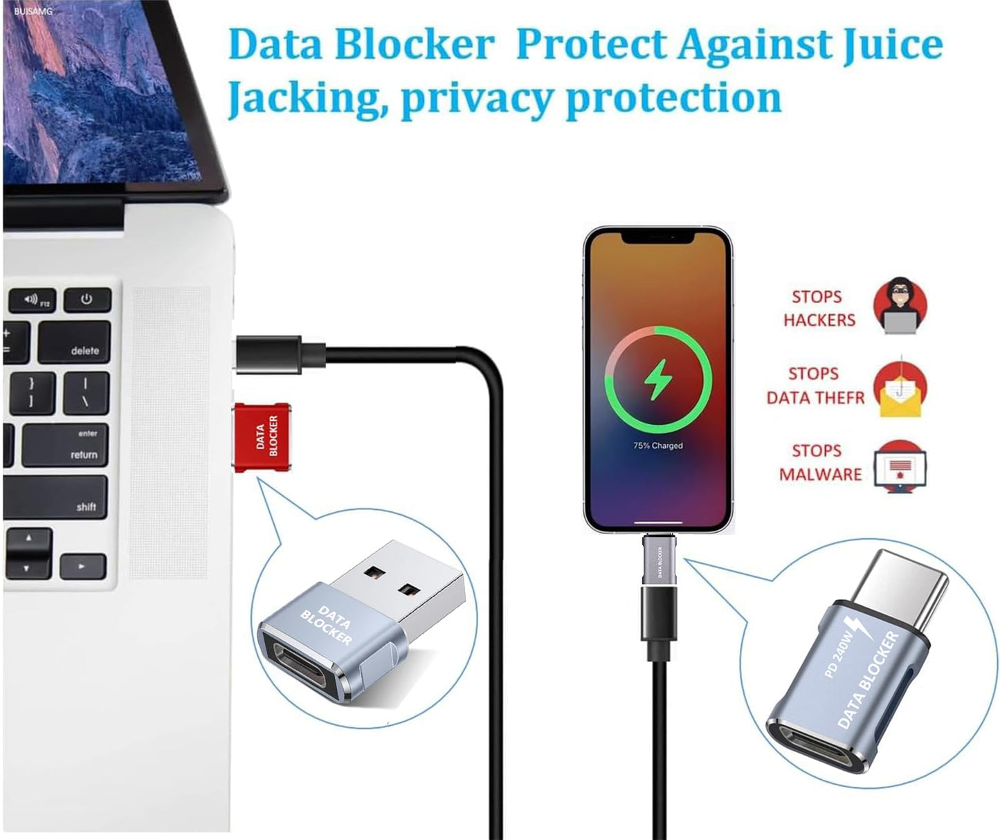 Data Blocker,Protect Against Juice Jacking,Hack Proof 100% Guaranteed,for iPhone 15 16 17 Series,and More, Any Other USB Device Charging, USB Data