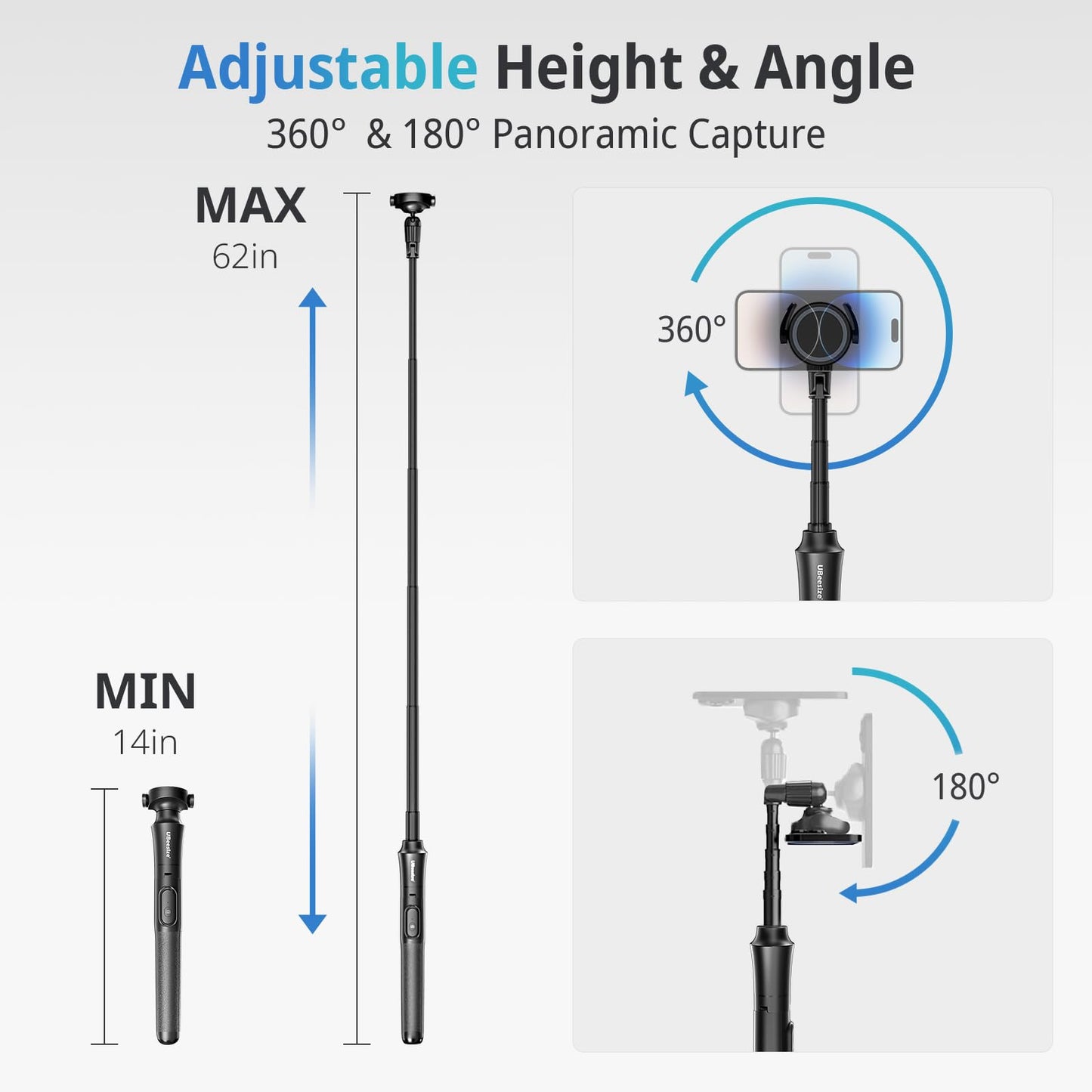 UBeesize 62'' Magnetic Selfie Stick Phone Tripod with Wireless Remote, Extendable Cell Phone Tripod Stand, Compatible with MagSafe, Cellphone Tripod