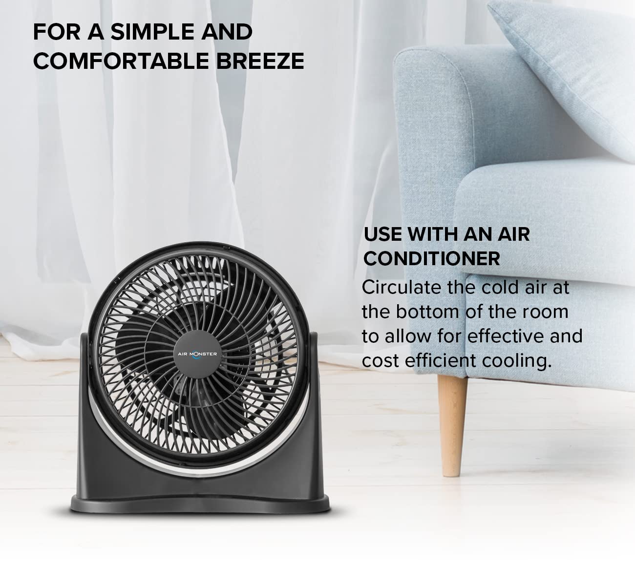 Air Monster 15655 High Velocity Personal Desk Fan, 8 Inch, Black