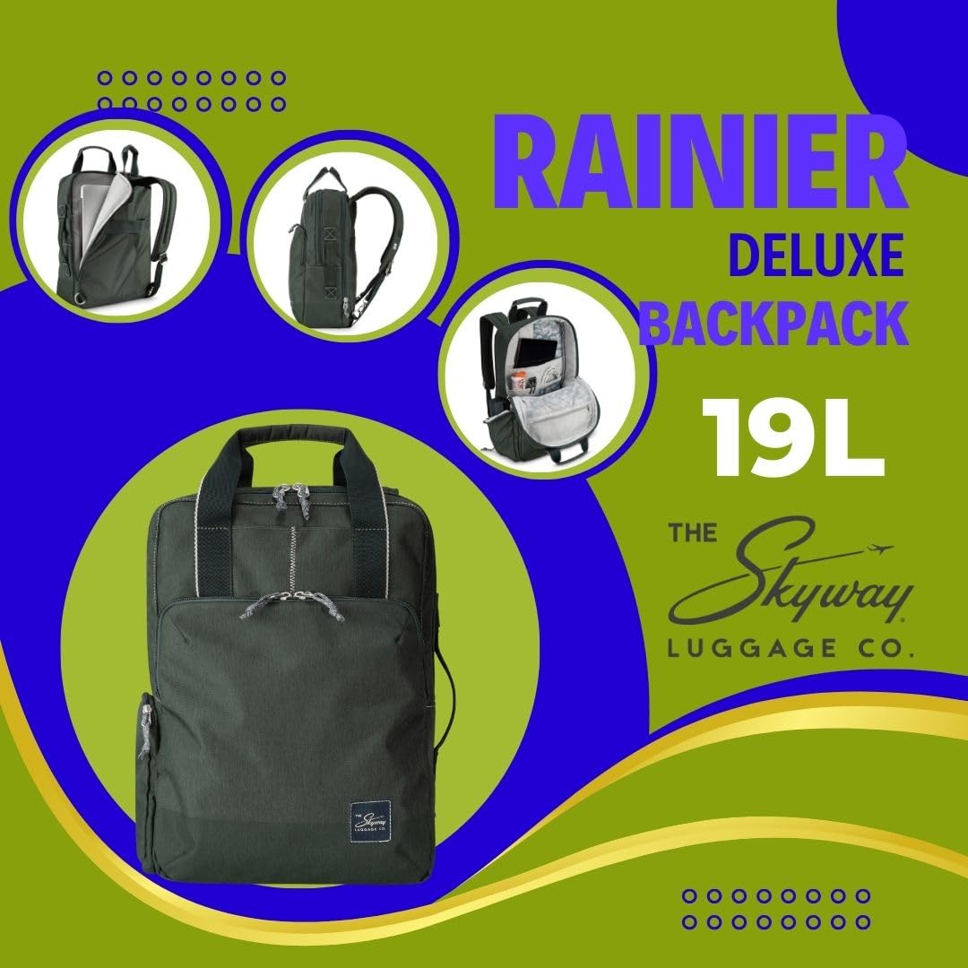 Skyway Luggage Rainier Deluxe Backpack, Eco-Friendly, Made of 100% rPET Travel Laptop Bag for Women & Men, Flight Approved Carry On Bag, 17L, Olympic